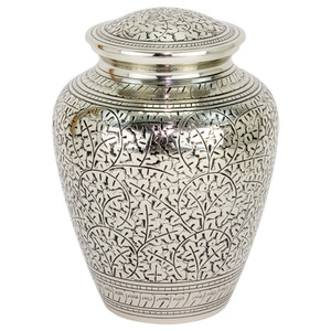 Urna Funeraria de Latón para Cenizas Humanas con Acabado Plateado y Diseño de Hoja de Roble, Recuerdo Conmemorativo, Venta al por Mayor - Product Image 1