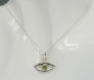 925 argent sterling massif à facettes péridot vert mois d'août pendentif style oeil de naissance - Product Image 5