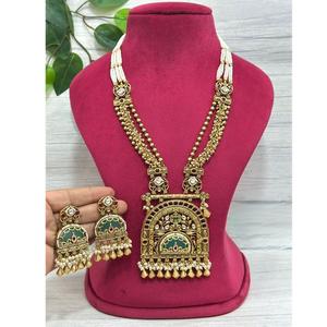 Elegante mejor calidad chapado en oro fino Kundan Polki Rajwadi collar conjunto indio boda fiesta desgaste colección joyería para mujer - Product Image 1