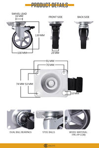Plaque pivotante supérieure de roue pivotante et de frein en caoutchouc TPR solide de 4 pouces - Product Image 2