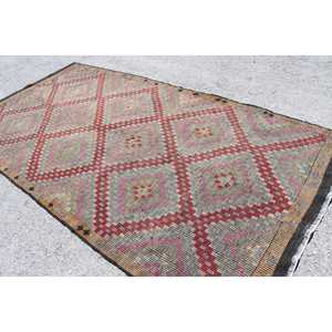 Grand tapis turc, tapis vintage 5,7x11,2 pieds, tapis en laine rouge Kilim - Product Image 4