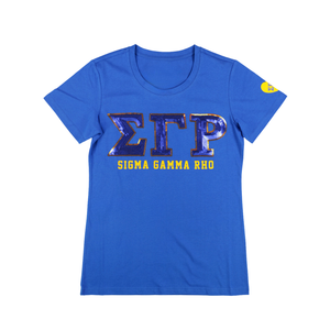100 algodón Sigma Gamma Rho Sorority Royal Blue Sequin Patch Tee oro bordado letras griegas Greek Life Apparel SGRho camiseta - Product Image 1