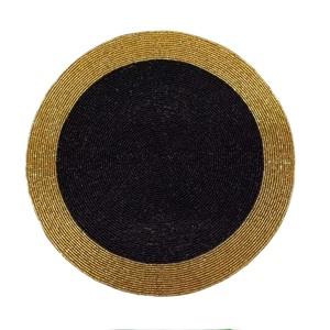 Royal Golden and Black Round Beaded Placemat | Handcrafted Luxury <b>Table</b> Runner <b>Mat</b> for Elegant Dining, Wedding & Festive Decor - Product Image 1