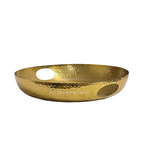 Plateau de service en aluminium plaqué or fait à la main plaque design martelée pour hôtels table maison cuisine-plat alimentaire décoratif - Product Image 2