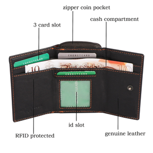 Portefeuille pour hommes vertical court en cuir véritable texturé marron de luxe à la main coutures contrastées étanches blocage RFID - Product Image 4