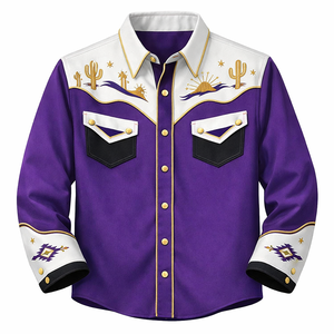 Camisa Vaquera Occidental Unisex de Corte Ajustado con Ribete en Contraste, Personalizada OEM, Manga Larga, Bordada, con Botones - Product Image 1