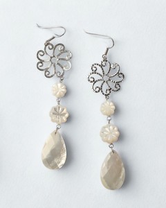 HKJA Sterling Silver White Gold Plated Natural <b>Shell</b> Dangle Earrings Mother of Pearl Floral Drop Earrings for Women - Product Image 1
