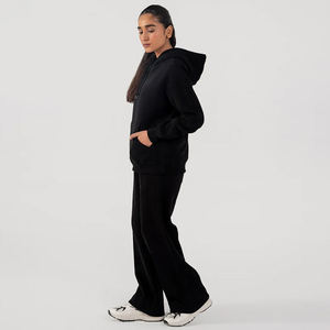 Ensemble de sweat-shirt à capuche en polaire noir surdimensionné pour femmes, streetwear uni, décontracté d'hiver, anti-boulochage, respirant, pour femmes - Product Image 2