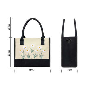 Floral Embroidery Large <b>Canvas</b> <b>Tote</b> Bag Custom Logo Durable Reusable Portable Zipper Closure All Seasons Daily Use Shopping - Product Image 2