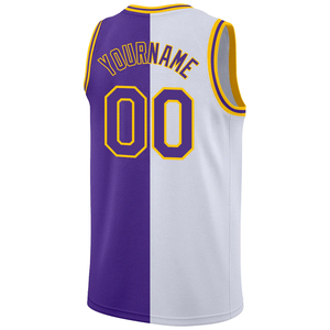 Maillot de basket-ball personnalisé blanc violet-or authentique fendu Fashion laker vêtements de sport personnalisés de haute qualité grande taille - Product Image 2
