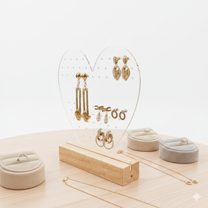 Support à boucles d'oreilles en acrylique avec base en bois – Modèle Artfulcosmos XX11 Organisateur de bijoux découpé au laser Présentoir moderne pour boucles d'oreilles - Product Image 1