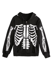 Sweat à capuche zippé intégral en molleton de coton 100% de qualité supérieure avec crâne Design hiver ODM anti-rétrécissement sérigraphié taille 6XL - Product Image 2