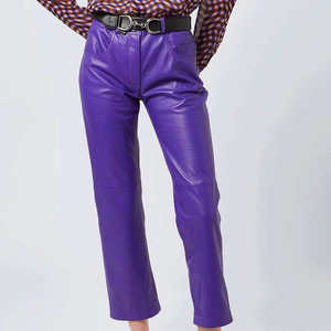 Pantalones de cuero de mujer de color sólido atractivo de bajo precio Pantalones de cuero de mujer de longitud completa para exteriores para venta en línea - Product Image 4