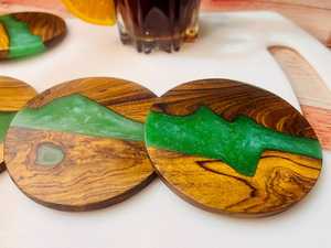 Posavasos de madera de resina epoxi de alta calidad, artesanías, diseño personalizado, conjunto de posavasos de madera de resina redonda clásica - Product Image 2