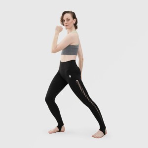 Leggings de yoga sans couture à taille haute GA Custom Design avec bande latérale respirante en Spandex/Nylon ODM, couleur noir - XXS - Product Image 4