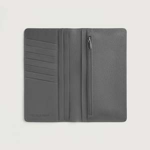 Cameron Grey Genuine Leather <b>Long</b> Card Holder <b>Wallet</b> Handmade Printed Logo RFID Feature Casual Lady Style Slim Fold for Cash - Product Image 4