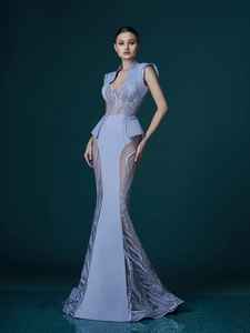 Tissu Satin élégant pour femmes Maxi longue robe de soirée longueur au sol haut à paillettes de mariage pour les fêtes événements pour les fêtes de mariage - Product Image 6