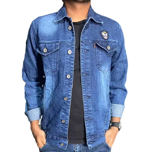 Veste en jean décontractée pour hommes OEM Tissu en toile respirant personnalisé de haute qualité Saison d'hiver avec poches Col montant Logo à l'avant - Product Image 2