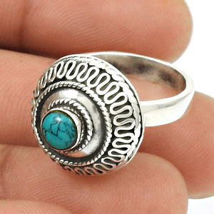 Vente chaude bonne qualité 925 argent Sterling naturel Turquoise pierre précieuse forme ronde bague chic bijoux faits à la main fournisseurs en vrac - Product Image 2