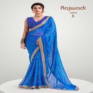 High Attractive New Design Silk <b>Fabric</b> Leheriya Design Jaipuri Embroidery Worked Border Women's Adult <b>Indian</b> Saree - Product Image 1