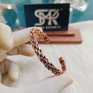Braided Chain Style Traditional Copper <b>Bangle</b> Adjustable Open Cuff Handmade Polished Lightweight Interwoven Design for Men Women - Product Image 6