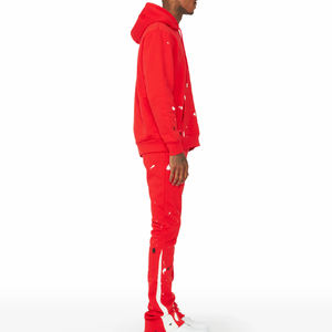 Men's 100% Cotton Knitted Fleece Lightweight Baggy Breathable Digital Print Solid Quick Dry Casual Winter <b>Hoodie</b> Sweatpants Sets - Product Image 3