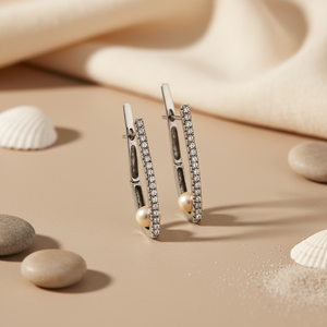 ต่างหูมุกน้ำจืดชุบทองคำขาวประดับเพชรคิวบิกเซอร์โคเนีย ดีไซน์หรูหราสำหรับงานแต่งงาน - Product Image 1