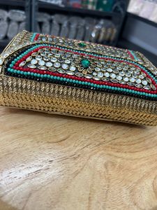 Indian Vintage Fashion Metal <b>Thread</b> and Chains <b>Beaded</b> Mosaic Clutch Purse for Evening Parties Wedding Birthday Gifts - Product Image 4