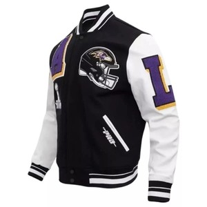 Pakistan Factory Custom Logo Leather Sleeves Embroidery Black <b>Wool</b> <b>White</b> Leather Sleeves College Letterman Varsity Jacket - Product Image 4