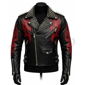Chaqueta de Cuero Genuino para Hombre con Tachuelas de Llama, Diseño Reversible, Chaqueta de Piel de Vacuno para Todas las Temporadas - Product Image 1