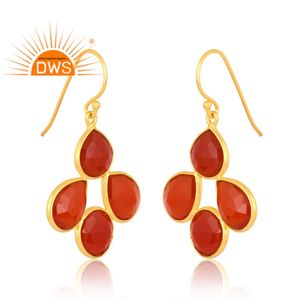 Pendientes Colgantes de Ónix Rojo Natural con Baño de Oro de 18K y Plata de Ley, Última Tendencia, Fabricante de Joyería Fina - Product Image 2