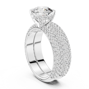 Bague de Fiançailles de Luxe en Or Blanc 18 carats Certifié, Plaqué Rhodium, Double Bande, Sertie Pavé de Diamants de Laboratoire 1,5 carat avec Halo – Cadeau de Saint-Valentin - Product Image 2