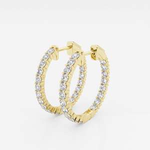 Round Cut Lab Grown <b>Diamond</b> Hoop Earrings 18K Gold Out in Design - Product Image 4