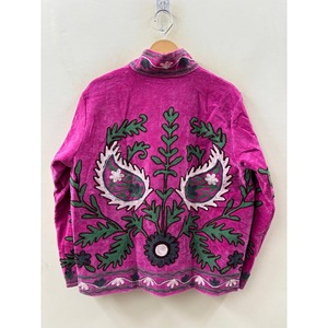 Autumn the Pomegranate Garden Hand-Embroidered Velvet <b>Jacket</b> Fuchsia Magenta Suzani Style - Product Image 2