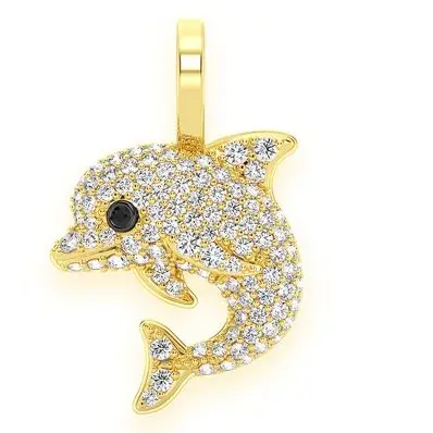 Ciondolo pezzo medaglione gioielli personalizzati pesanti ciondolo Hip Hop con diamante delfino ghiacciato in oro 10 carati