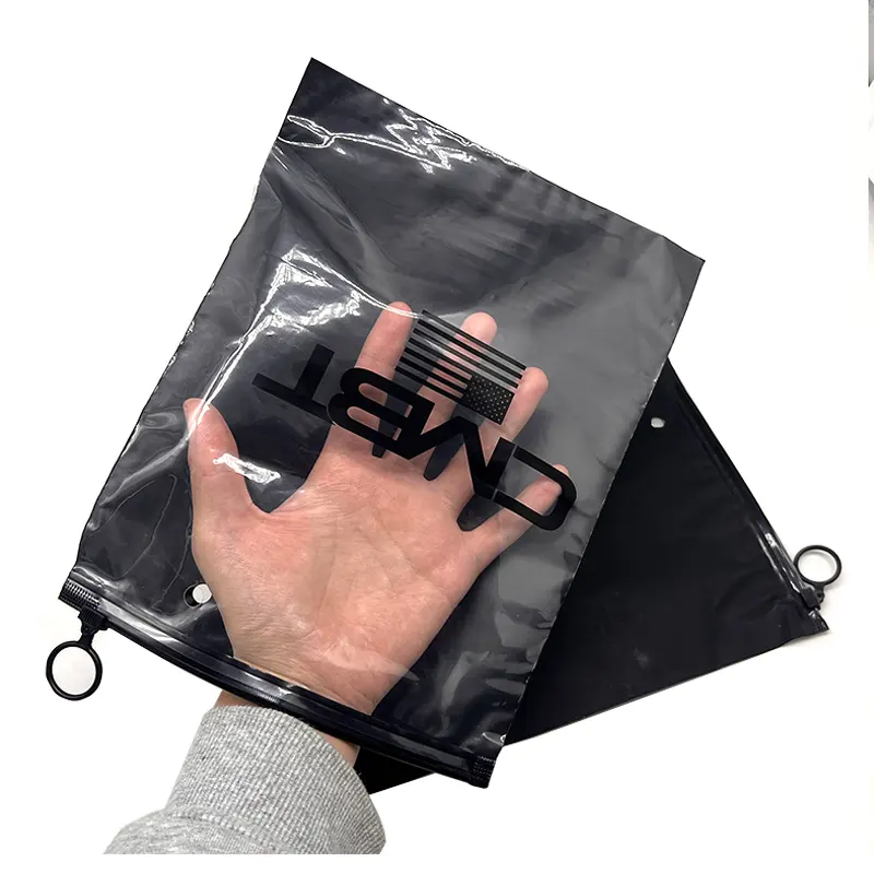 Sachets d'emballage noir à fermeture éclair pour vêtements transparents givrés Sacs d'emballage en plastique pour vêtements zip-lock à provisions