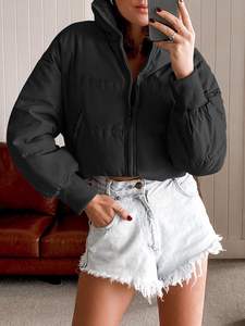 Chaqueta de mujer con cuello vuelto, ropa de abrigo de invierno, chaqueta de satén 2025, ropa de calle Bomber de alta calidad para mujer, chaqueta de mujer de Color negro - Product Image 5