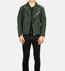 Blouson de moto en cuir vert rétro personnalisé pour homme, logo OEM, patch, coupe-vent d'hiver, séchage rapide, col montant, style course automobile - Product Image 2