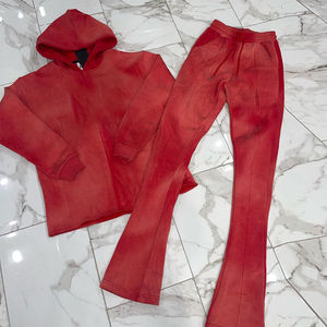 Sweats à capuche et pantalons évasés en coton éponge français personnalisés pour hommes survêtements de rue en hiver - Product Image 2