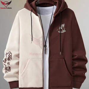 Sweat à capuche thermique zippé colorblock à imprimé bicolore et tropical pour hommes sans t-shirt Multicolore Casual Wear Drawstring - Product Image 6