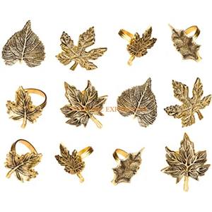 Ensemble de 12 ronds de serviette en laiton pur design de feuille antique de taille personnalisée ronds de serviette de table pour l'utilisation de mariage et d'événements - Product Image 1