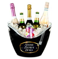 Seau à glace en plastique double couche de luxe de haute qualité 4L 8L Bacs à boisson transparents de fête avec logo personnalisé pour champagne et vin