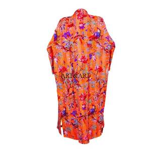 Indian Vintage Kantha Stitch Elegant Thermal Quilted Cotton <b>Kimono</b> Night Wear Dress Bikini Cover-Up Retro Women's Sleepwear - Product Image 6