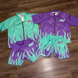 Conjunto de dos piezas para hombre, pantalones cortos cortavientos personalizados y chaqueta, chándales transpirables de nailon con cremallera, conjunto corto cortavientos de dos piezas - Product Image 2