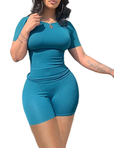 ฤดูร้อนที่กําหนดเอง 2 ชิ้นกางเกงขาสั้นชุดผู้หญิง Jogger ชุดเสื้อยืดและชุดสั้น Biker 2 ชิ้นชุดสั้น - Product Image 6