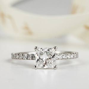 6mm Princess Cut Moissanite Engagement <b>Ring</b> | Pave Band <b>Solitaire</b> | <b>Silver</b> or Gold Bridal Wedding Fine Jewelry OEM - Product Image 1