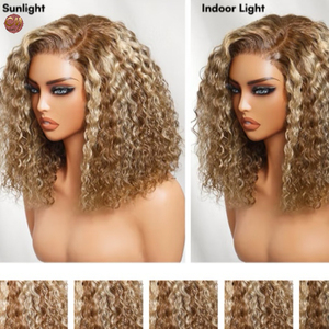 Perruque Lace Frontale Jerry Curly de 12 Pouces, <span class=keywords><strong>Blond</strong></span> Miel avec Mèches, Cheveux Humains Vierges Brésiliens, Dentelle Transparente, pour Femmes - Product Image 3