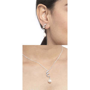 NOVAMART Fine 925 Sterling <b>Silver</b> Pearl Twist Pendant <b>Earring</b> <b>Chain</b> Rhodium Plated for Swiss Zirconia Fine Jewelry Set Women & G - Product Image 5