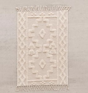 Usine en gros de luxe coton Jacquard jeter couverture Super doux touffeté à la main avec de longues franges couleur blanche - Product Image 2