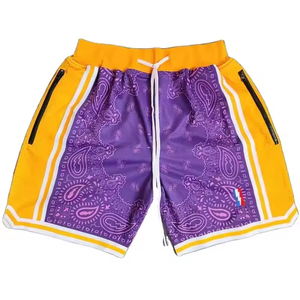 กางเกงบาสเก็ตบอลตาข่ายเอวกลางพรีเมียมแบบขายส่ง พิมพ์ลายซิลค์สกรีน แห้งเร็ว ระบายอากาศได้ดี สีสันตามสั่ง สไตล์ไฮสตรีท - Product Image 1